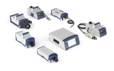 Polytec VibroFlex product family including the Connect+ front-end and laser sensor heads for non-contact vibration measurement.